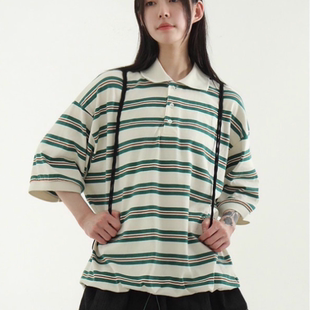 double 25S 条纹抽绳POLO衫 韩国代购 top layered sleeveless