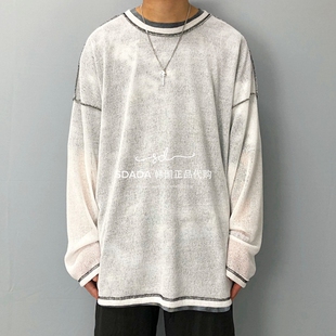 韩国代购20SS LIGHT MESH OVERLOCK LONG SLEEVE 薄款拼色扎线长T