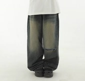 khaki 23S 韩国代购 cutting wide 水洗破洞牛仔裤 blue jean