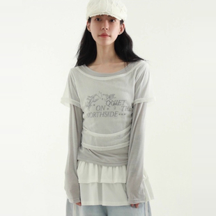 mash layered silket 字母网眼两件套上衣组合 韩国代购 tee 25A