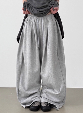 韩国代购25F/W cotton pin tuck wide banding pants宽松捏褶卫裤