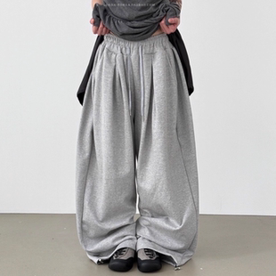 cotton pin pants宽松捏褶卫裤 25F banding wide 韩国代购 tuck
