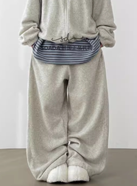 韩国代购25F/W fleece wide banding pants 摇粒绒宽松长裤