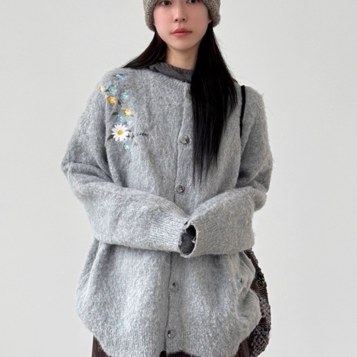 韩国代购花朵刺绣开衫毛衣UNISEX
