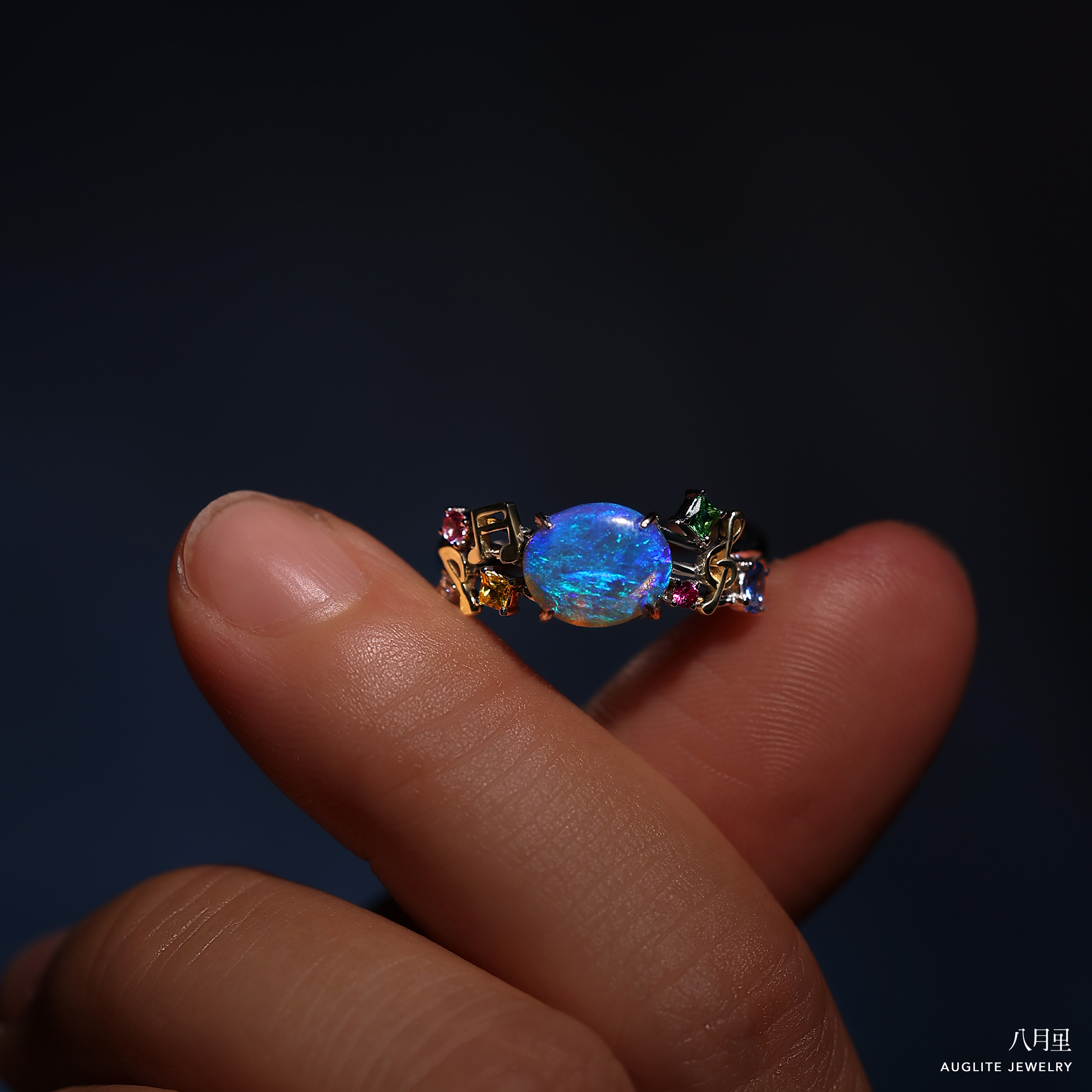 音符天然欧泊戒指18K金食指戒女