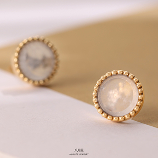 翡翠耳钉合集 缅甸天然圆牌A货玻璃种飘雪18K金圆形耳环通勤日常