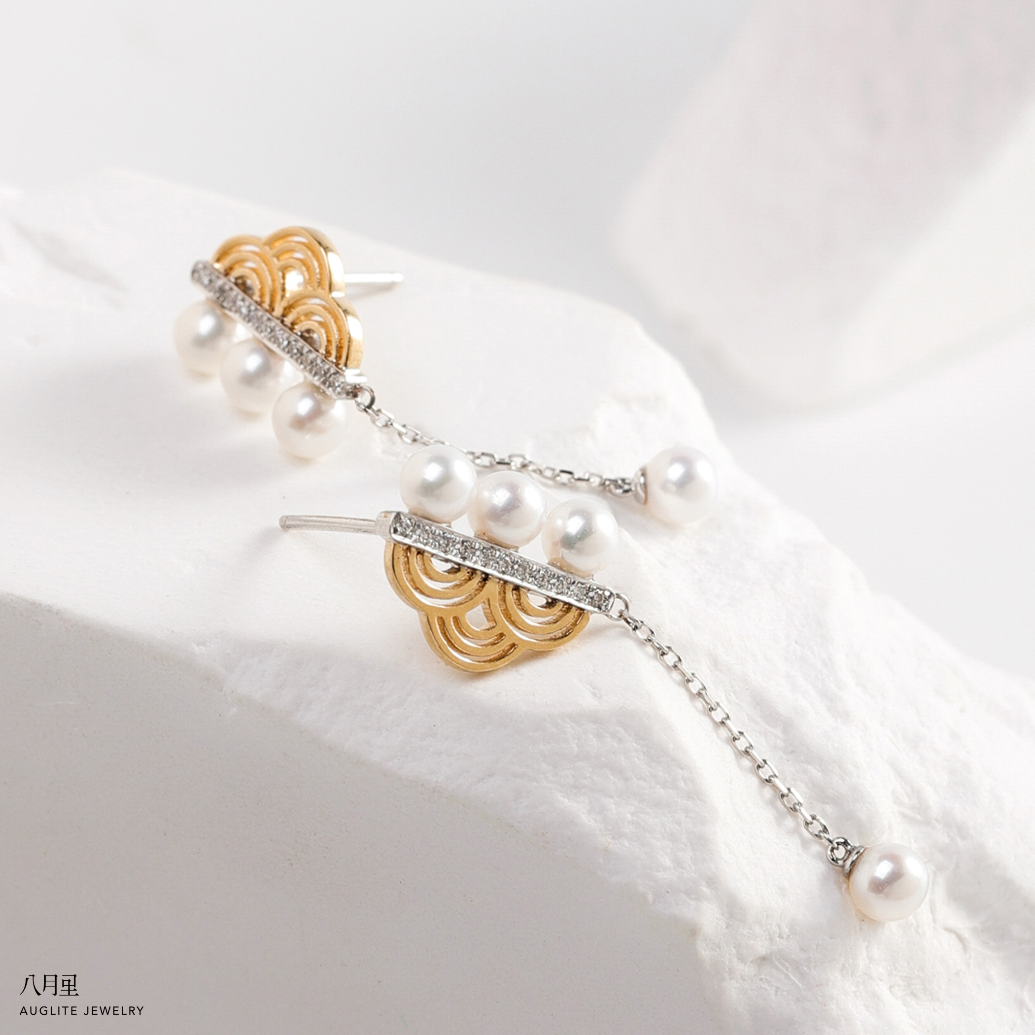 原创设计天然珍珠18K金耳环