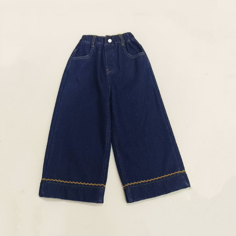 女童冬季新款一粒扣裤脚黄线百搭直筒牛仔裤555428