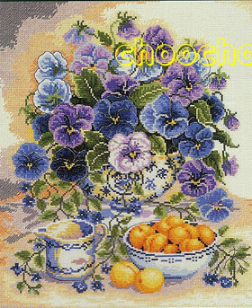 DMC绣线小小鱼十字绣套件 B181花卉蓝色夏天乳白色绣布