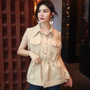 进口新款亚麻金线时髦设计感可拆卸两穿轻奢显瘦马甲工装短外套女