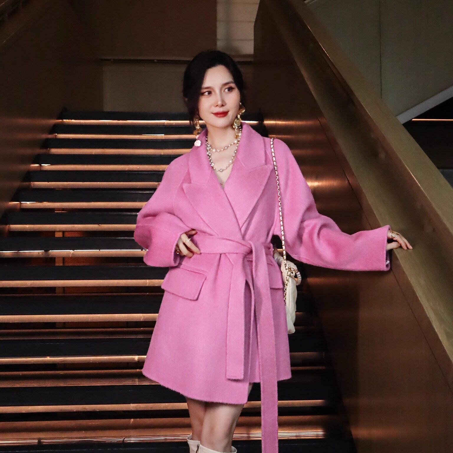 中长款西装领双面美澳羊毛大衣女