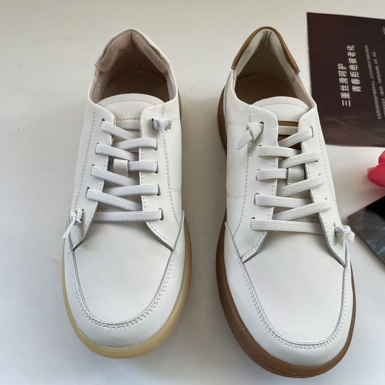 暇布~免系带休闲鞋新款牛皮女鞋真皮小白鞋柔软轻便一脚蹬遛弯鞋