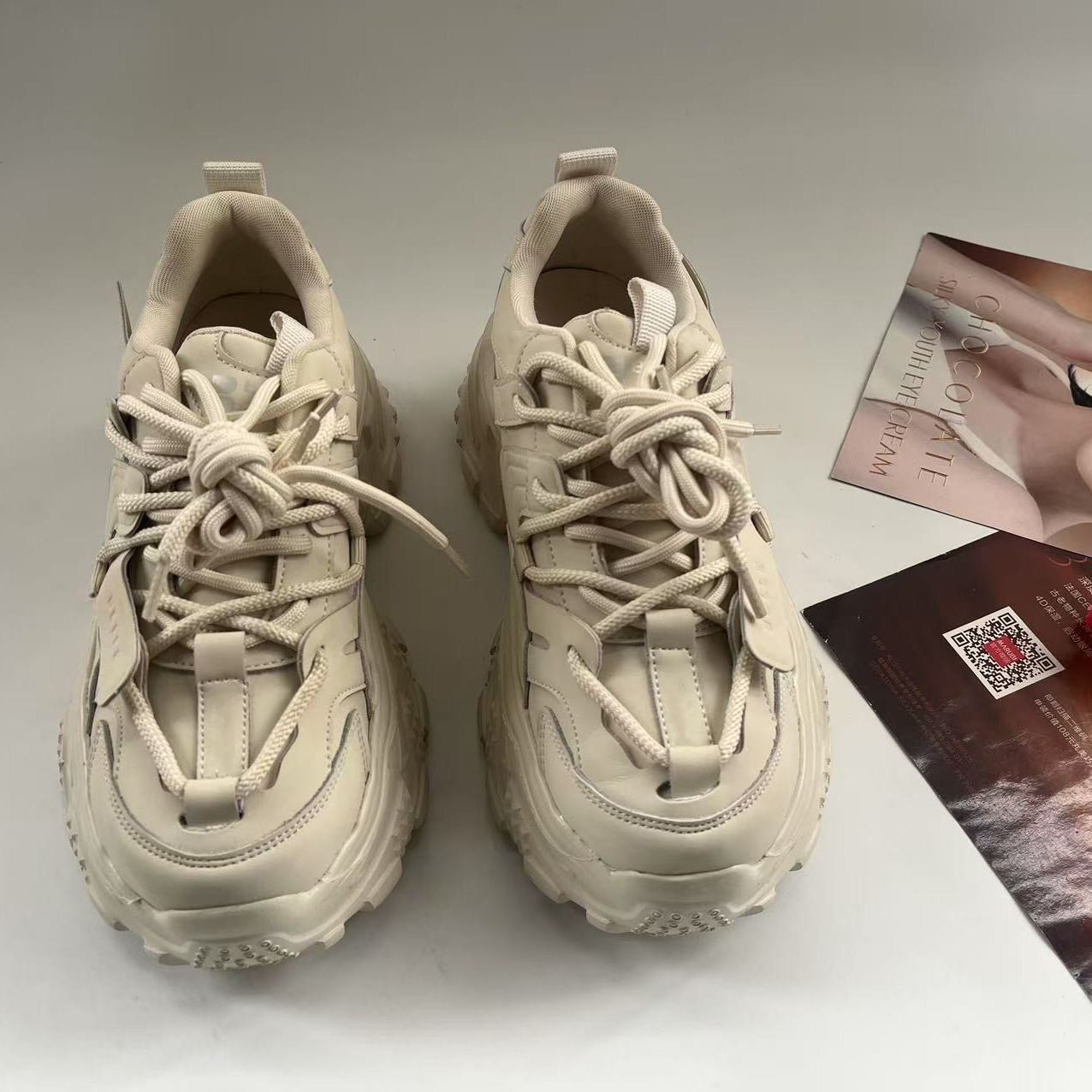 39码 百~L马赛克网面透气厚底增高老爹鞋女鞋新款显瘦系带运动鞋