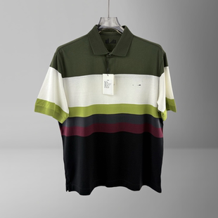 Polo衫 全棉T恤 春夏翻领条纹拼色商务休闲百搭短袖 意大利高奢男士
