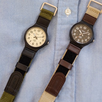 卡西欧男女同款指针简约帆布表带