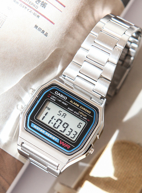 卡西欧casio小方块手表男表女表学生网红小银块电子表A158WA-1D