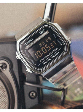 CASIO卡西欧正品小方块简约时尚透明表带学生手表男女A168XES-1B