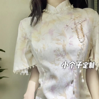 150小矮个子新中式旗袍连衣裙女夏气质优雅改良民国风收腰中长款
