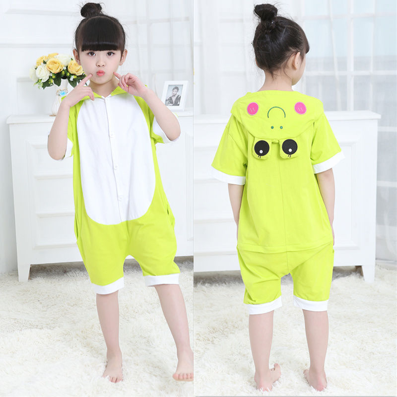 绿色青蛙睡衣儿童夏纯棉派对动物cos服女童小跳蛙舞蹈服短袖亲子4