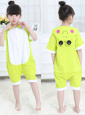绿色青蛙睡衣儿童夏纯棉派对动物cos服女童小跳蛙舞蹈服短袖亲子4