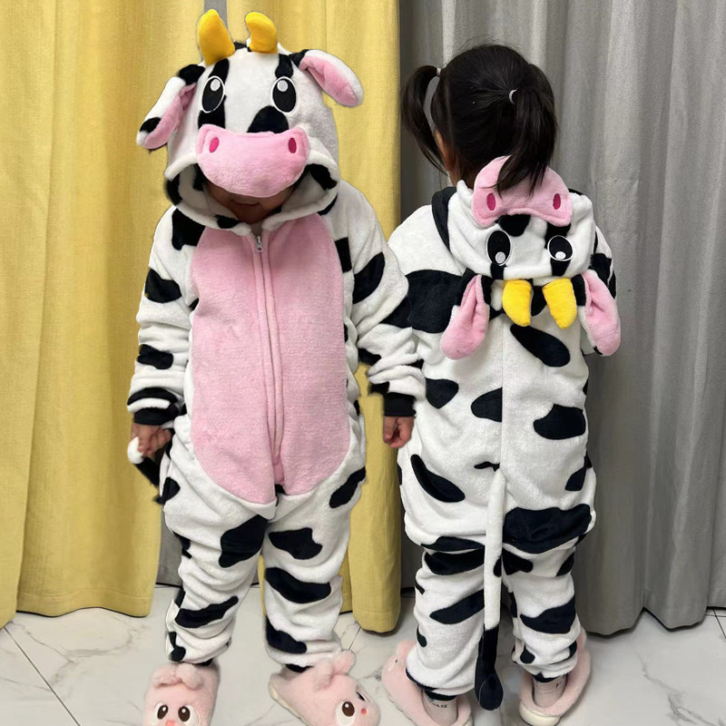 儿童奶牛演出服动物睡衣派对男女