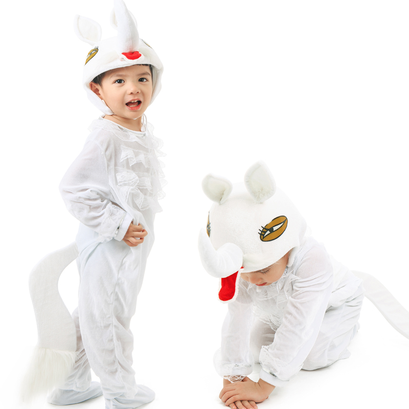 元旦圣诞白狐狸演出服儿童话剧舞台剧服装动物装扮狐假虎威表演服