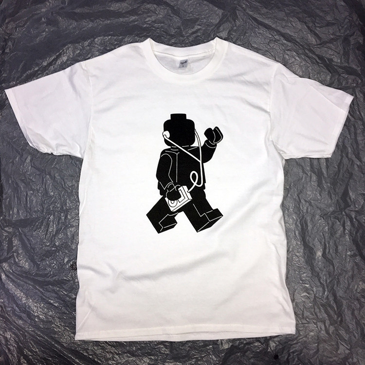 Lego乐高小人iPod玩具听歌卡通印花白色纯棉情侣T恤女男衣服新品