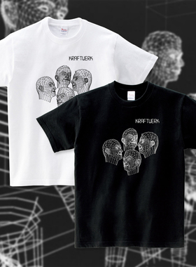 Kraftwerk发电站乐队复古字母经脉黑白色宽松上衣衣服纯棉短袖T恤