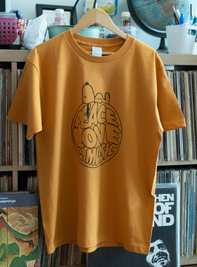 美式爱和平音乐史努比狗姜黄色阿美咔叽重磅宽松纯棉短袖情侣T恤