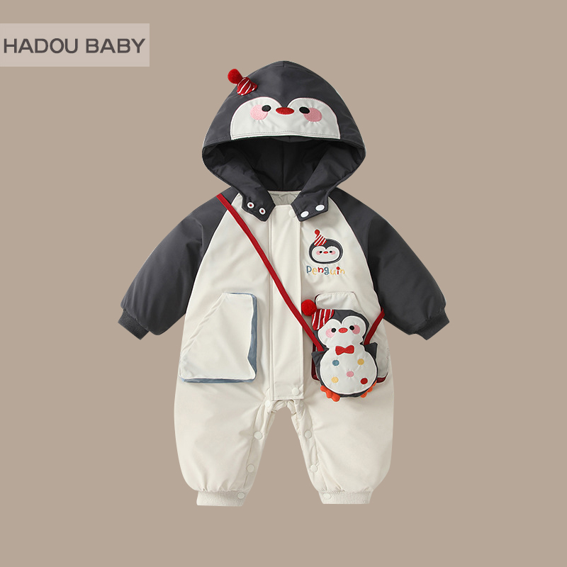 男宝宝冬装连体衣外套加厚抱衣连帽超萌棉衣婴幼儿衣服外出服哈衣