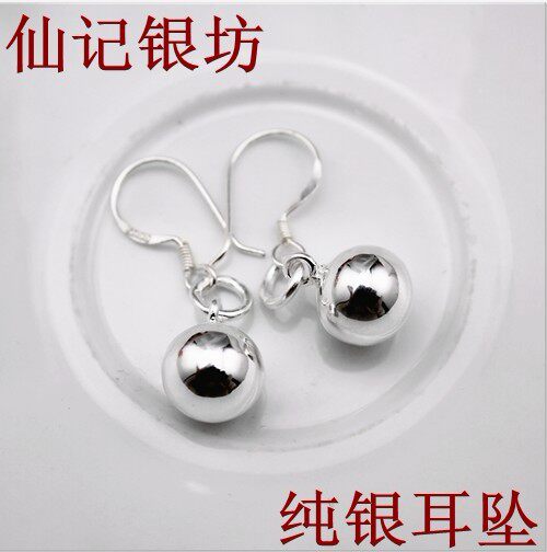 免邮正品 990纯银耳环足银饰品圆球耳坠女韩国时尚夸张明星耳挂