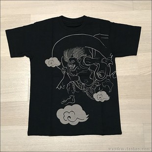 怪兽 日本浮世绘 日式 竹节棉圆领短袖 风神 T恤衫 雷神