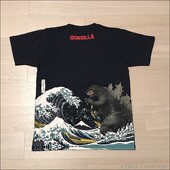 富岳三十六景葛饰北斋海浪大怪兽哥吉拉 日本浮世绘竹节棉短袖 T恤