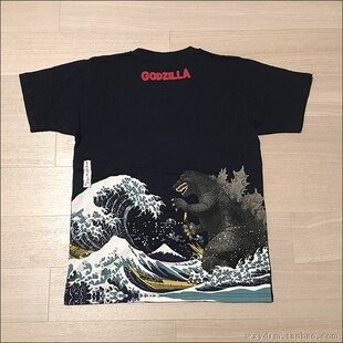 富岳三十六景葛饰北斋海浪大怪兽哥吉拉 日本浮世绘竹节棉短袖T恤