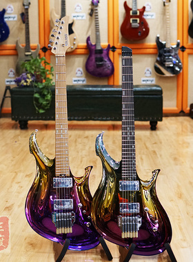 三度乐器KOLOSS X6 电吉他全铝合金琴电镀镜面夜光音点日落色无头