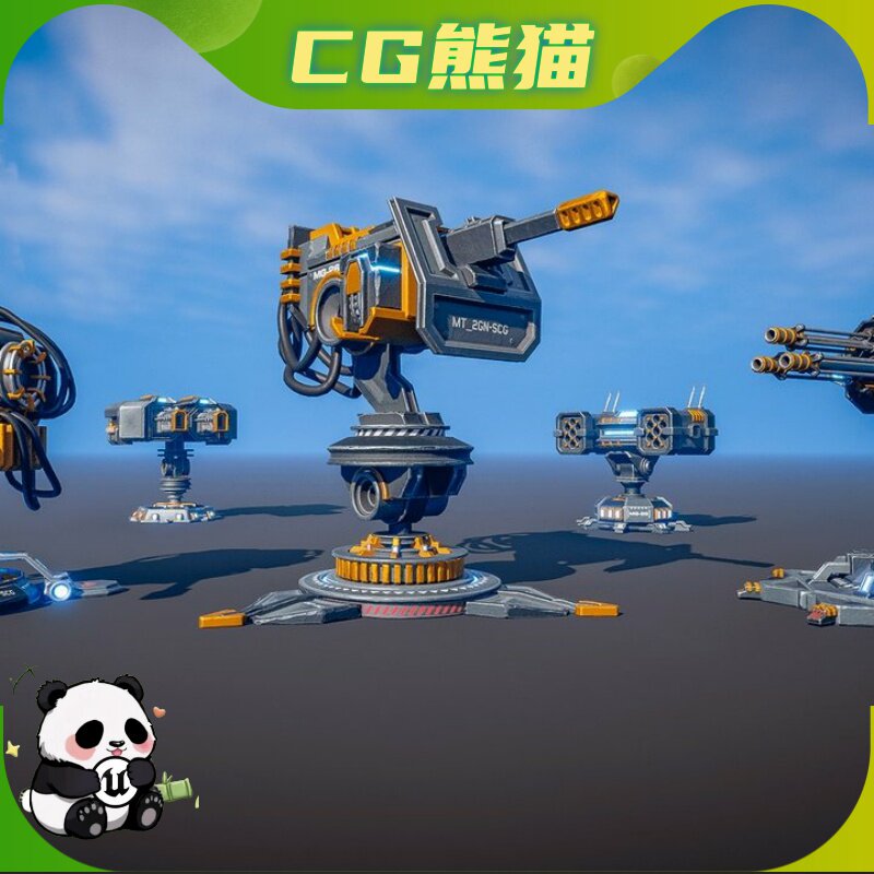 UE5虚幻5 Turrets Pack 03 风格化游戏就绪炮塔包构建器乐器咨询