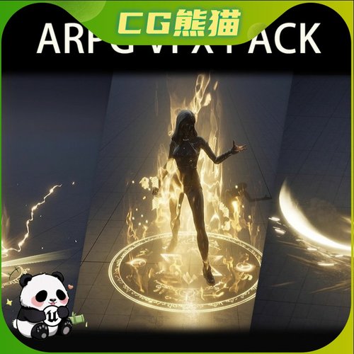 UE5虚幻5.4-5.7 ARPGVFXPack01 金色冲击波盾牌技能魔法特效