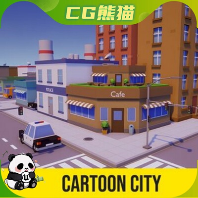 UE4虚幻5 Cartoon Low Poly City 卡通低聚低多边形城市模型场景