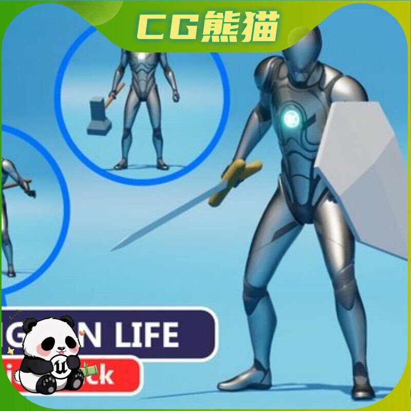 UE5虚幻5 MC Dungeon Life Animation Pack 地下城剑盾战斗动画