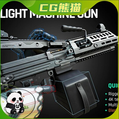 UE5虚幻5 Modern Light Machine Gun Rigged Game Ready Model