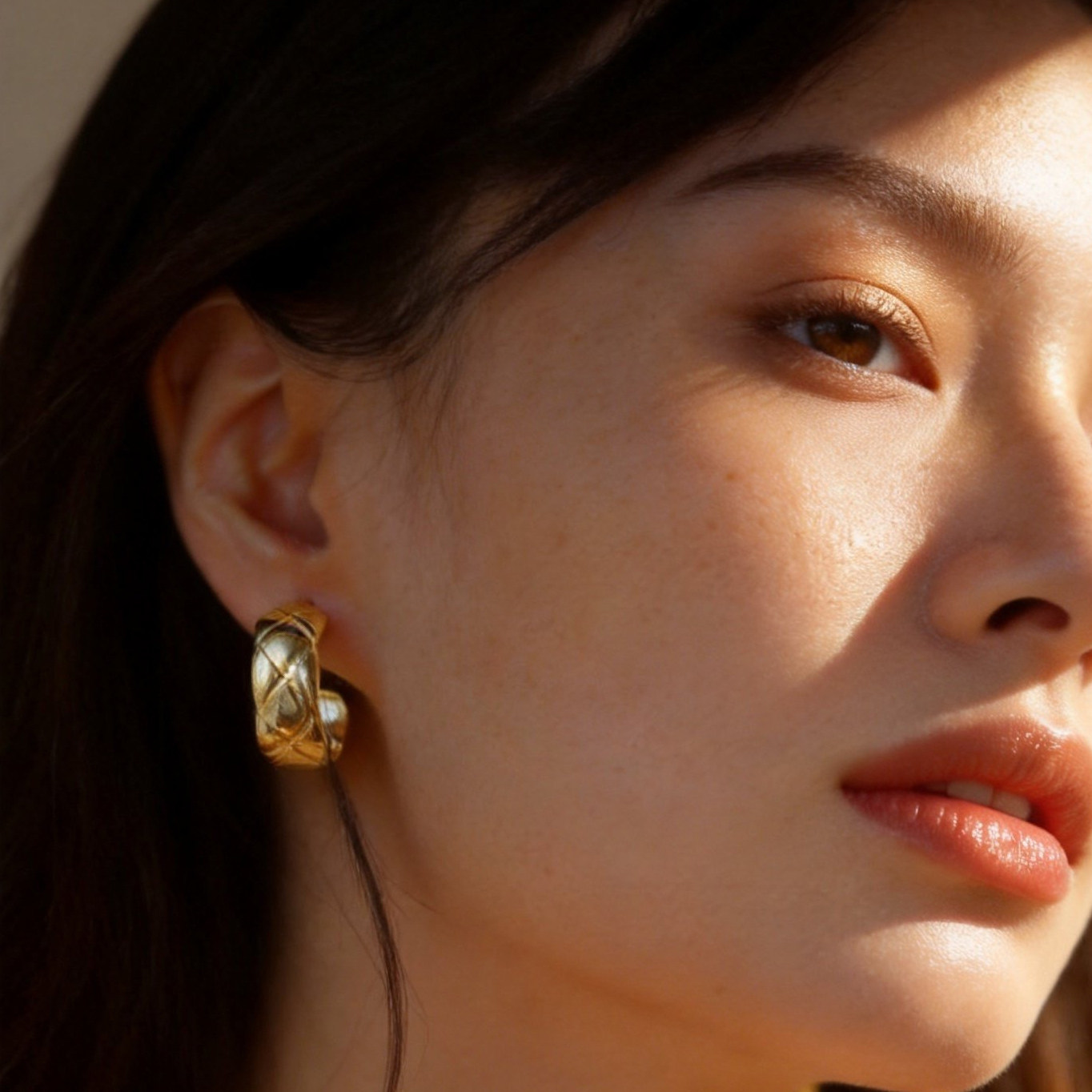 法式格纹复古经典气质C型耳环女