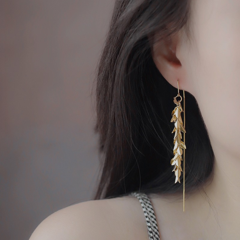 金色麦穗长款流苏耳线女气质轻奢