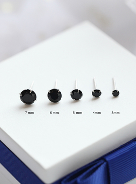 纯银耳钉中性男女小众气质黑色水钻小巧简约耳饰耳环2026新款爆款