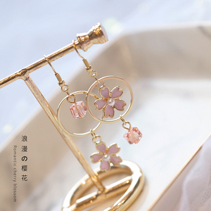 韩版小清新樱花不对称耳环