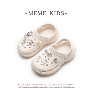 MEMEKIDS童鞋~~儿童小熊洞洞鞋夏季男童diy包头凉鞋女卡通半拖鞋