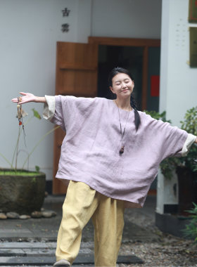 生态麻双面穿宽松文艺上衣