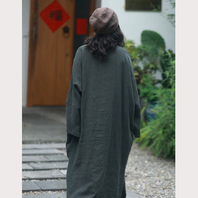 盐缩砂洗生态亚麻中式袍子