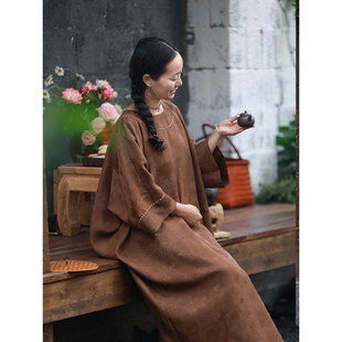 芳华/听花香2025年新款年轻版桑蚕丝香云纱连衣裙禅意古朴袍子