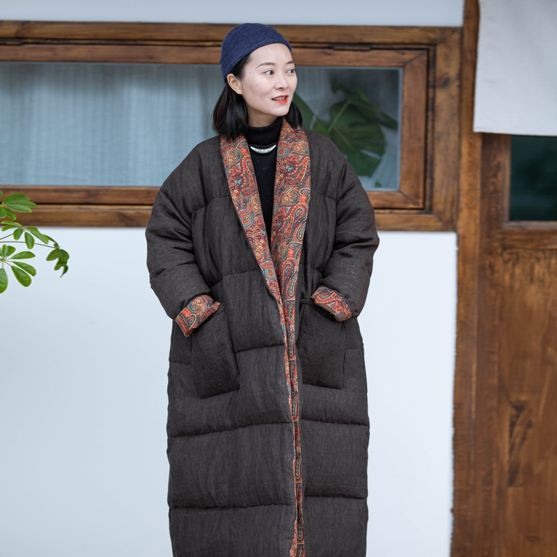 生态亚麻双面穿95白鹅绒鹅绒服