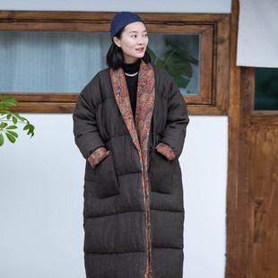 敦煌 听花香生态麻双面穿长羽绒服加厚95白鹅绒服保暖外套FZ